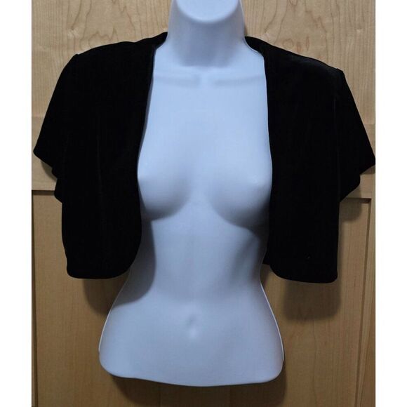 Velvet Black Short Sleeve Bolero Jacket Shrug For Women Size M By Tiana B - Picture 4 of 10